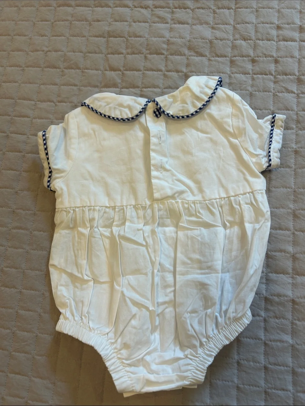Mudpie White Baby Romper with Nautical Sailboat Smocking